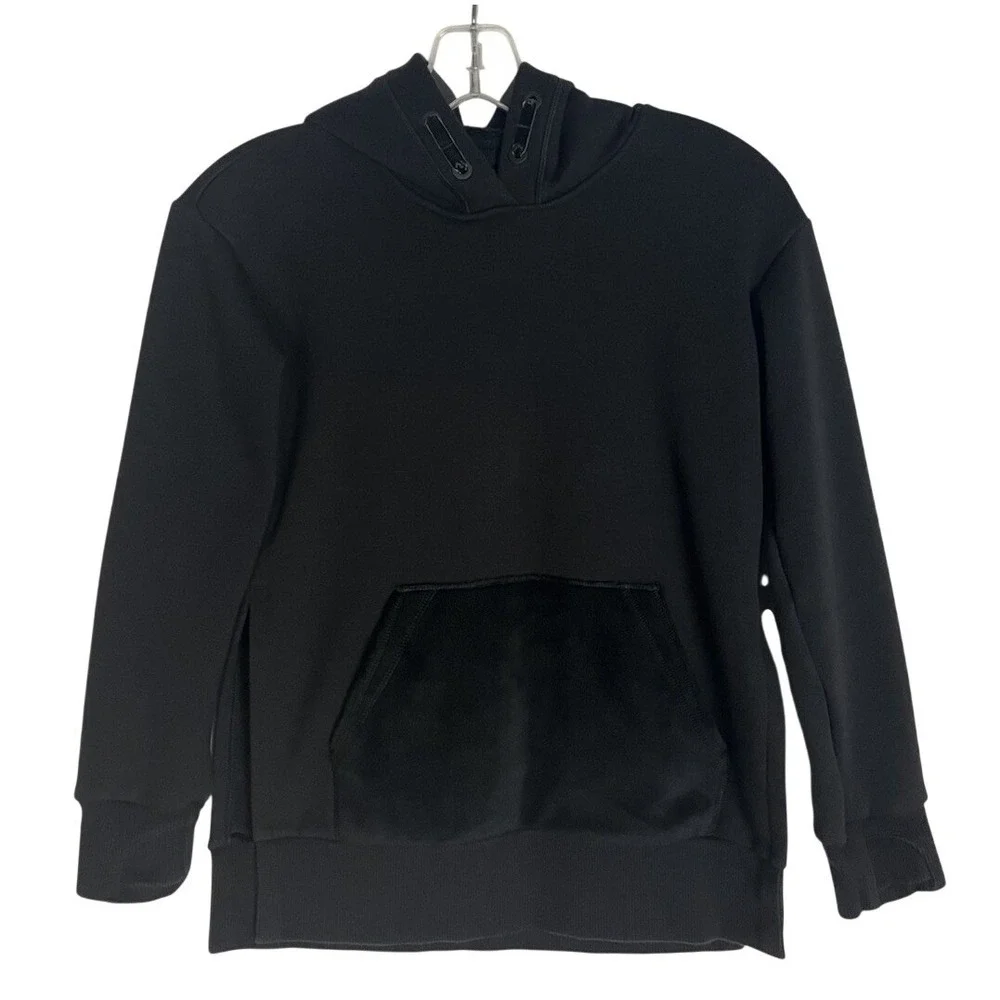 Athleta Girl Black Cheer You On Hoodie Sweatshirt Girls M (8-10)Side Slits Lined